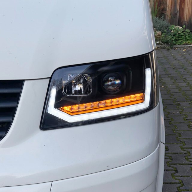 Headlights VW T5 03-09 Devil Eyes Dlite LED Chrome