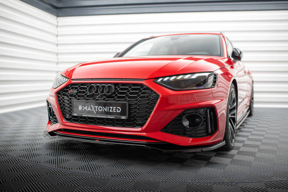 Voorspoiler V.1 Audi RS4 B9 FL Maxton Glans Zwart