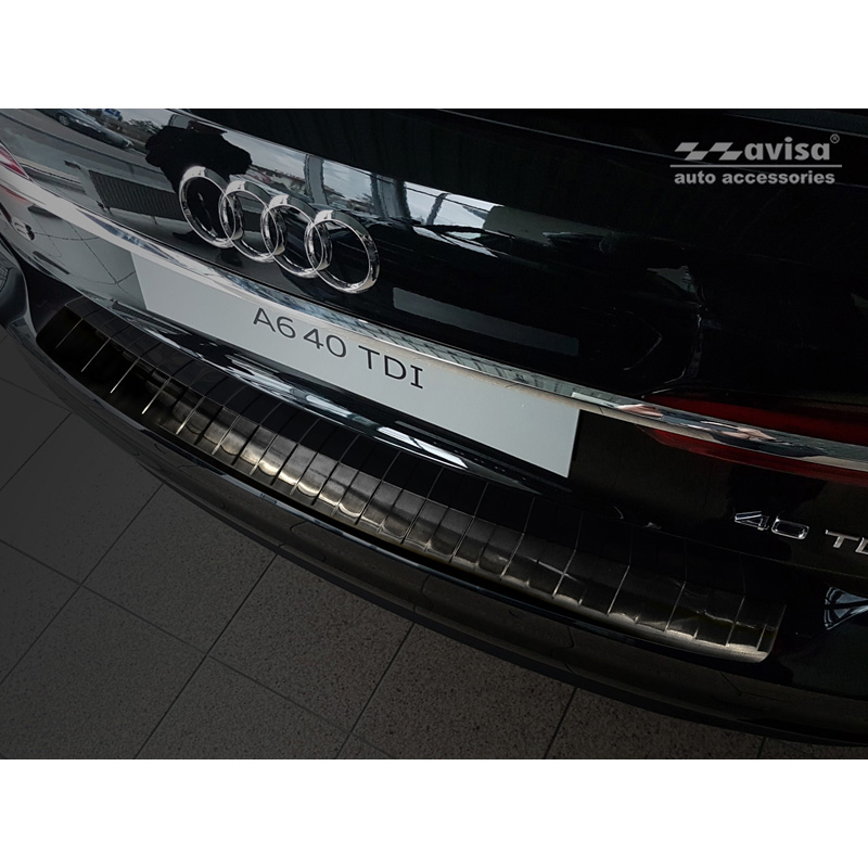 Zwart RVS Achterbumperprotector  Audi A6 (C8) Avant 2018-2023 & Facelift 2023- 'Ribs' incl. S-Line & Allroad