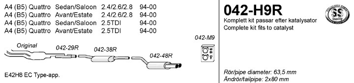 Simons Uitlaatsysteem af kat. Audi A4 Quattro B5 1994-2000