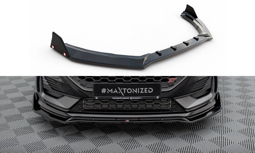 Voorspoiler V.4 met Canards Ford Fiesta ST / ST Line Mk8 FL Maxton Glans Zwart