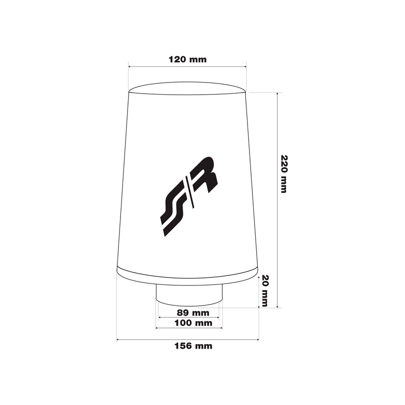 Simoni Racing Schuimluchtfilter Universeel - 156/120mm - Zwart - incl. 3 adapterringen