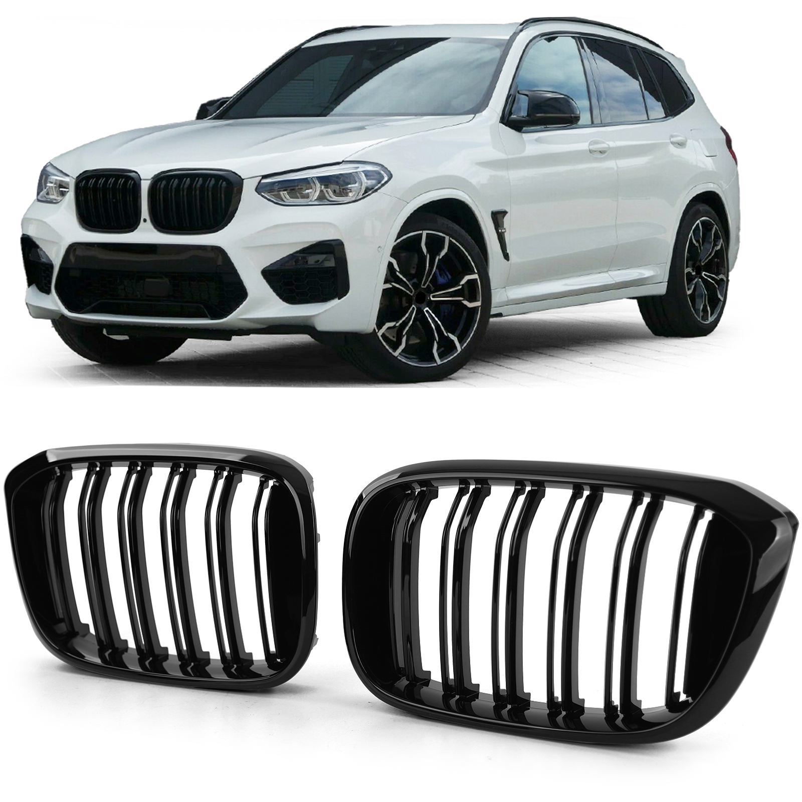 Grill Nieren BMW X3 G01 / X4 G02 Double Stripe M Design Piano Zwart