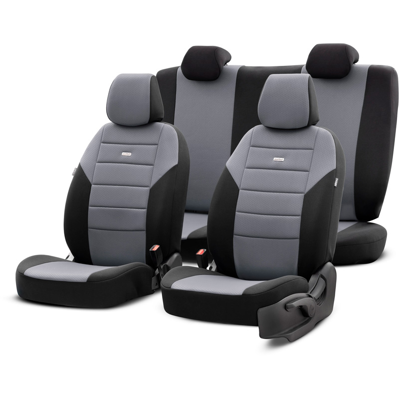 otoM Universele Stoffen Stoelhoezenset 'SelectedFit One' Zwart/Grijs - 10-delig - geschikt voor Side-Airbags