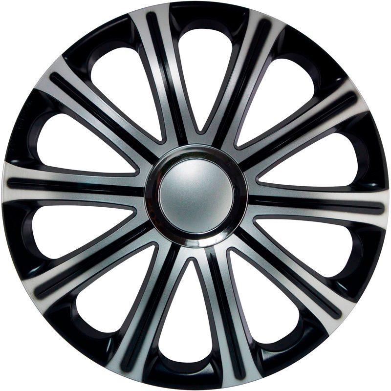 J-Tec 4-Delige Wieldoppenset Modena 13-inch zilver/zwart + chroom ring