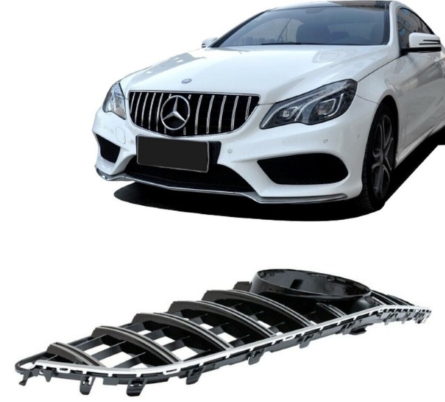 Grill Mercedes C207 W207 A207 Facelift (2013-2017) Coupe Cabrio GTR Look Glans Zwart/Chroom Camera