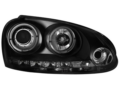 Faros VW Golf V Angel Eyes + LED negro