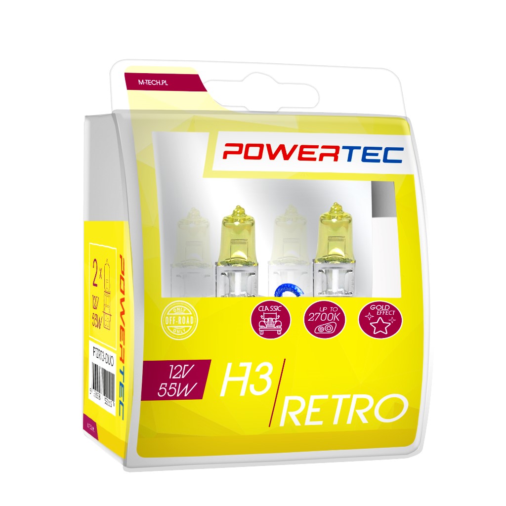 Geel Powertec Retro Yellow H3 12V DUO 3200K lampen