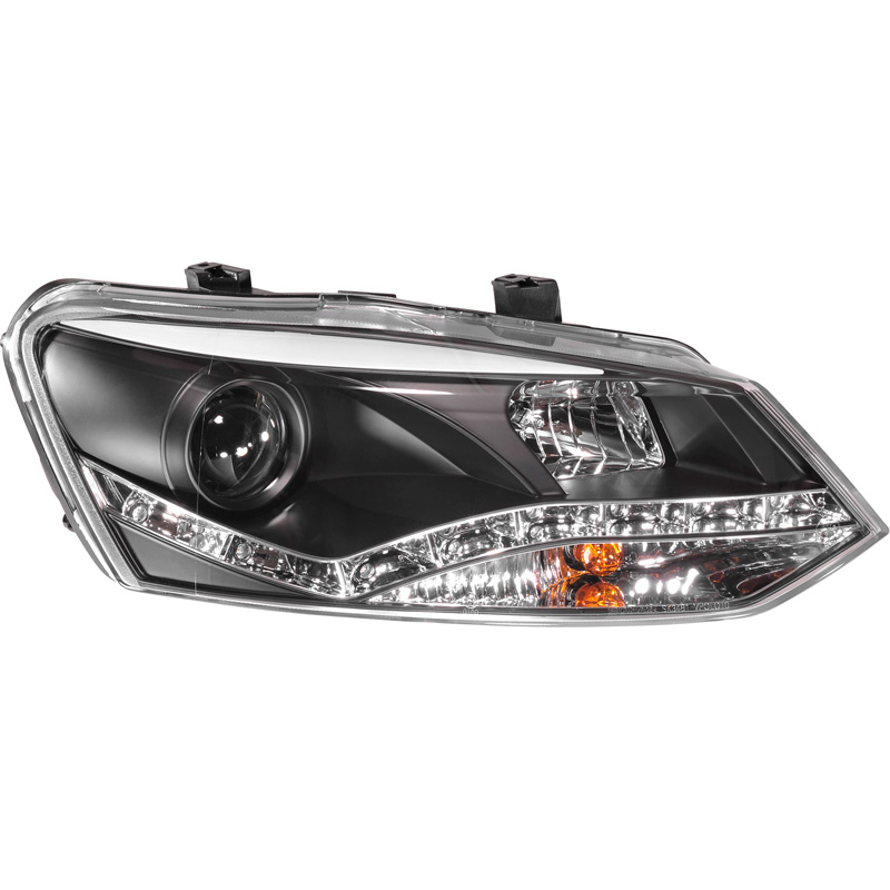 Set Koplampen in DRL-Look  Volkswagen Polo 6R 2009-2014 - Zwart - incl. Stelmotor