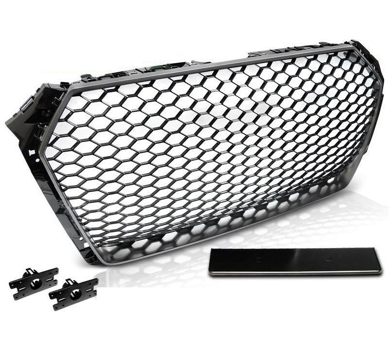 Grill Audi A4 B9 2015-2019 RS4 Look Glans Zwart/Mat Zilver