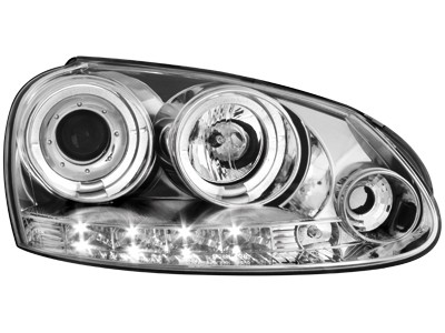 Faros VW Golf V Angel Eyes + LED cromo
