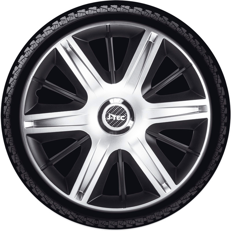 4-Delige J-Tec Wieldoppenset Maximus 14-inch zilver/zwart + chroom ring