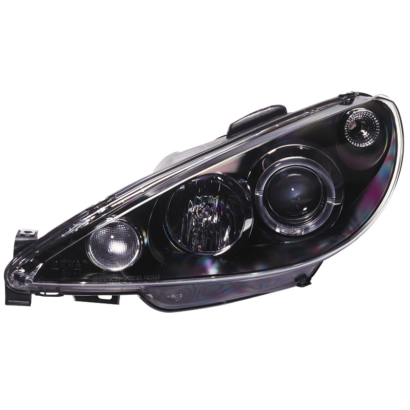 Set Koplampen  Peugeot 206 1998-2002 excl. GTi - Zwart - incl. Angel-Eyes