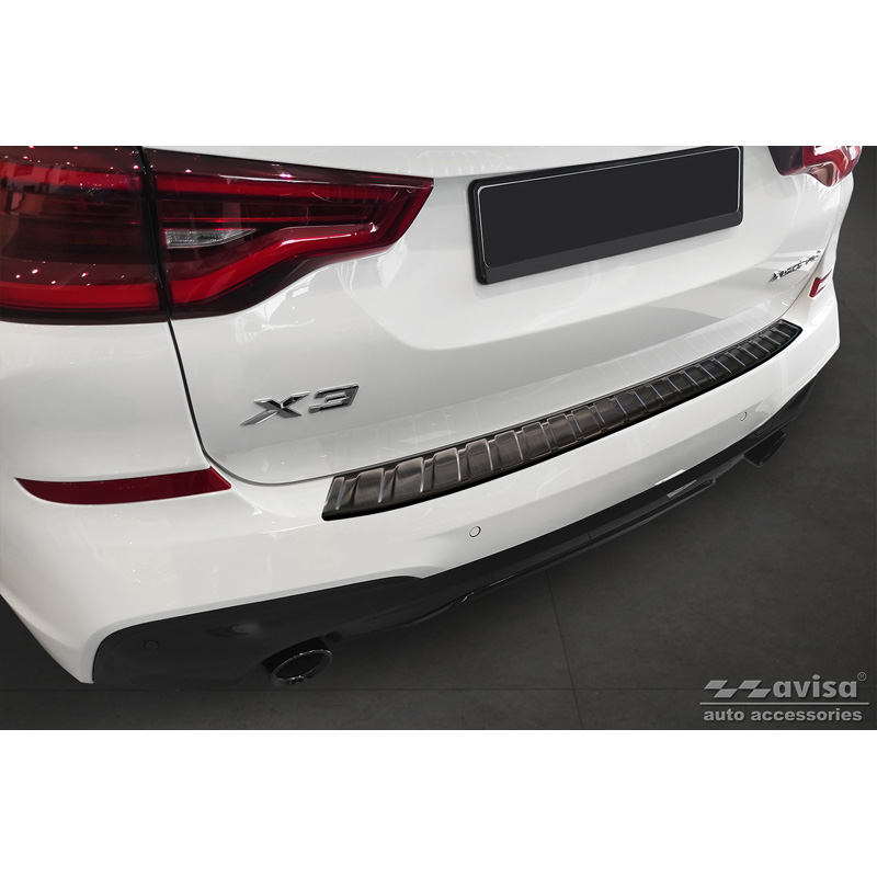 Zwart RVS Achterbumperprotector  BMW X3 G01 M-Pakket 2017-2021 & Facelift 2021- Incl. M Competition 2019-2021 'Ribs'