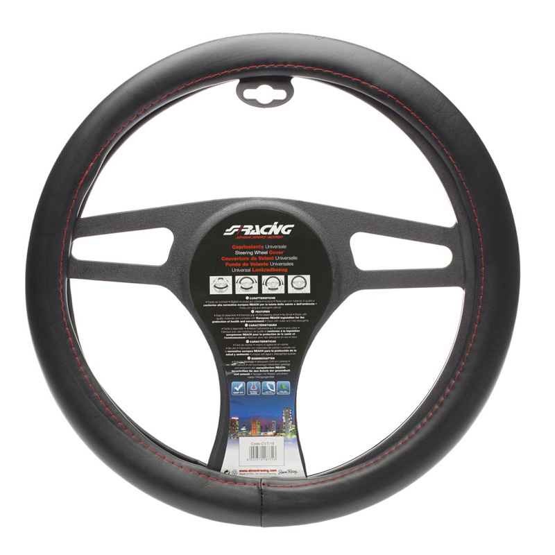 Simoni Racing Stuurwielhoes Red Seam - Zwart Eco-Leder + Rode Stiksels - 37-39cm