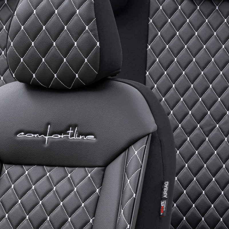 Universele Leder/Stoffen Stoelhoezenset 'Comfortline VIP' Zwart/Grijs- 11-delig - geschikt voor Side-Airbags