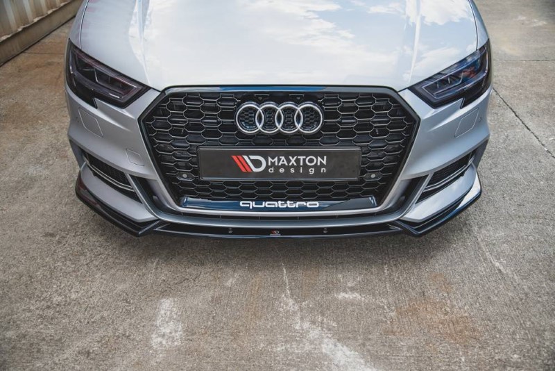 Voorspoiler V.3 Audi S3 / A3 S-Line 8V FaceLift Glanzend zwart