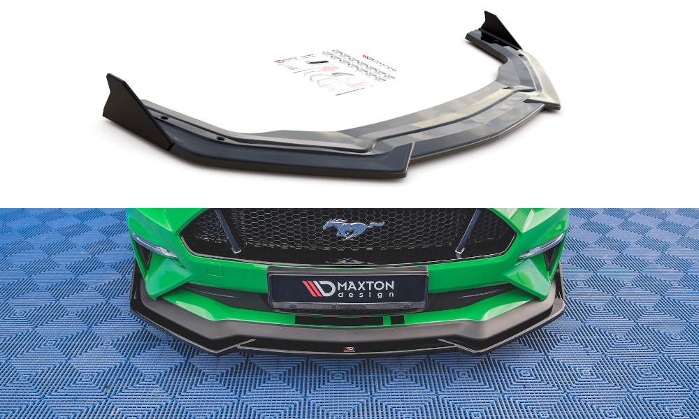 Voorspoiler V.1 met Canards Ford Mustang GT MK5 FL Maxton Glans Zwart