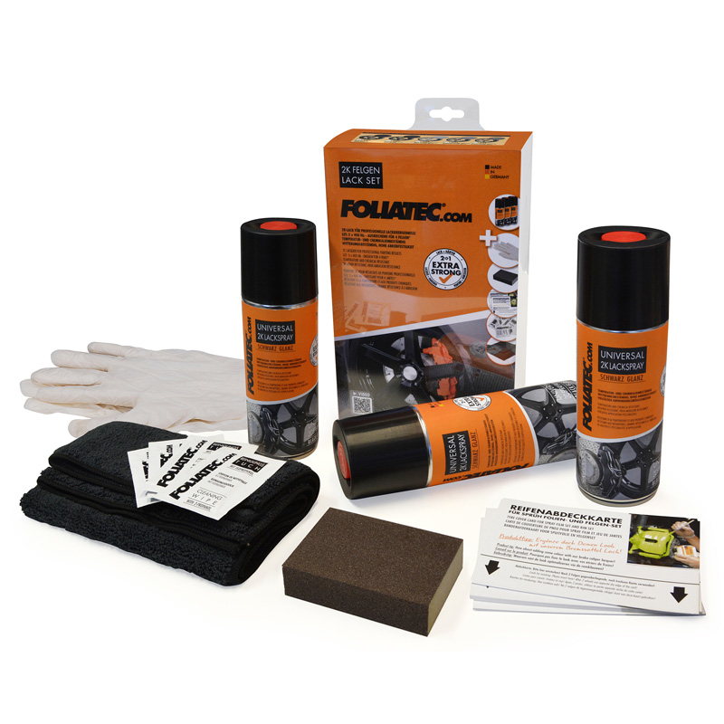 Foliatec Universal 2C Spray Paint Set - zwart glanzend 3x400ml