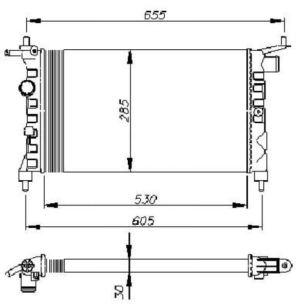 Radiator CORSA BTIGRA 93-00 530x285 1.2/1.6 - ALLEEN 4CYL.