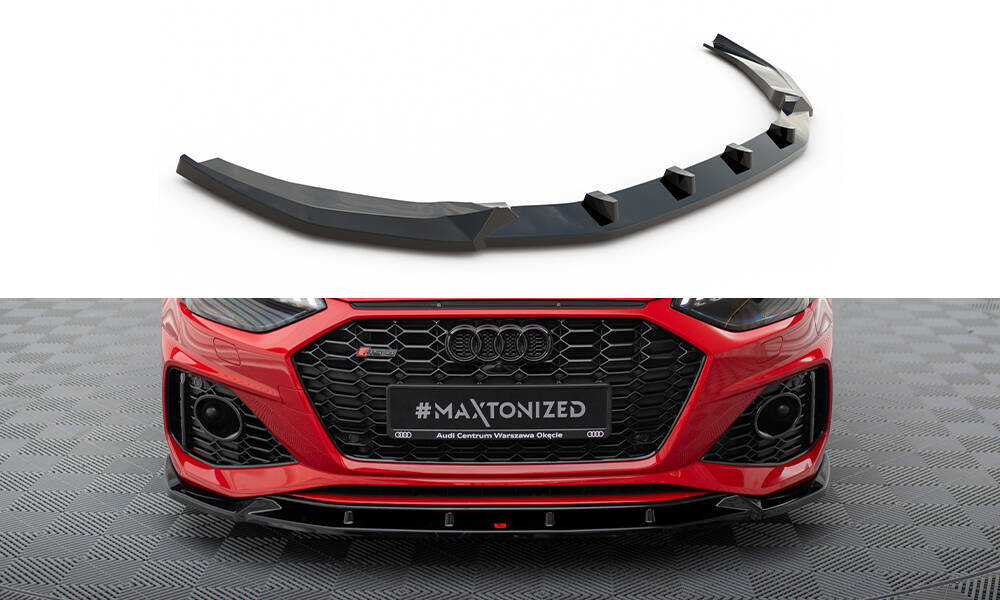 Voorspoiler V.2 Audi RS4 B9 FL Maxton Glans Zwart