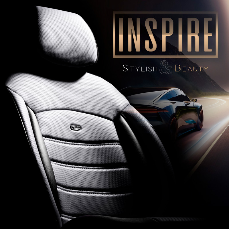 Universele Volleder Stoelhoezenset 'Inspire' Zwart/Grijs - 11-delig - geschikt voor Side-Airbags