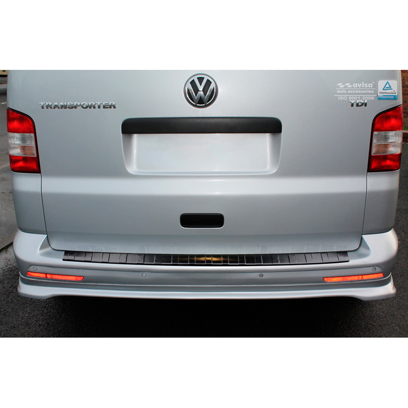 Zwart RVS Achterbumperprotector  VW Transporter T5 2003-2015 (alle) & T6 2015- / FL 2019- (met achterdeuren) 'Ribs'