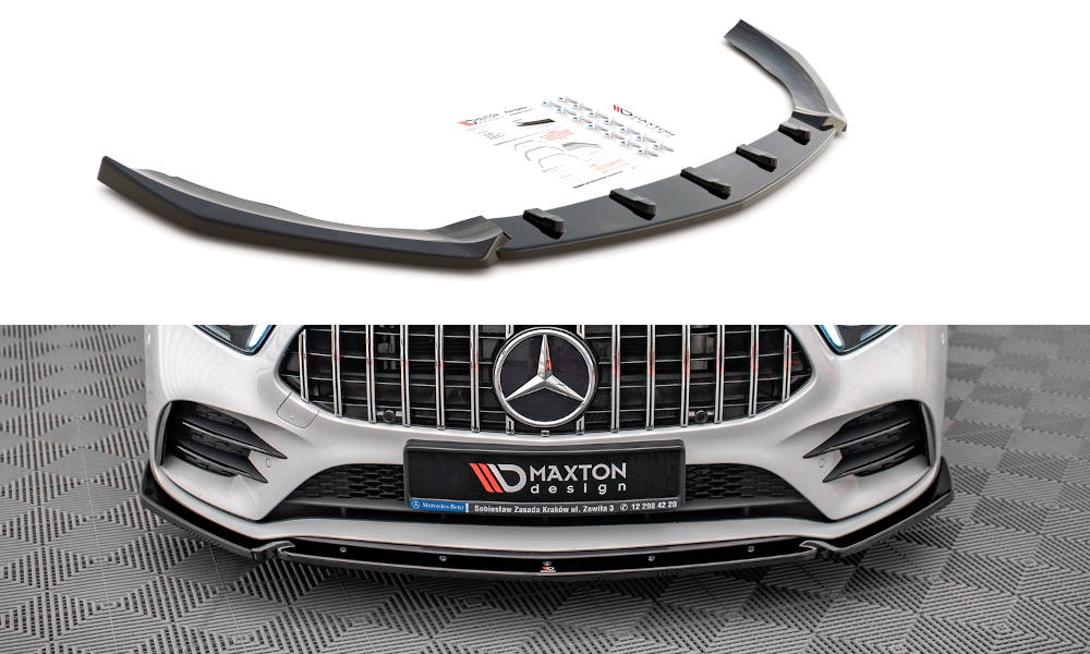 Voorspoiler V.4 Mercedes A Klasse W177 A35 AMG/AMG Line Glans Zwart
