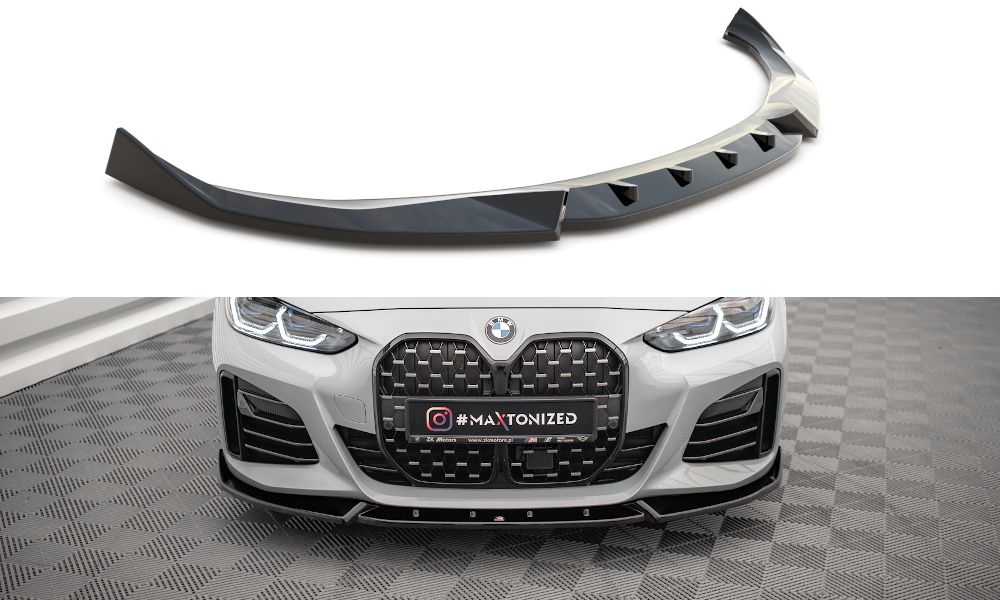 Voorspoiler V.2 BMW 4 Serie & i4 Gran Coupe M Pakket G26 Maxton Glans Zwart