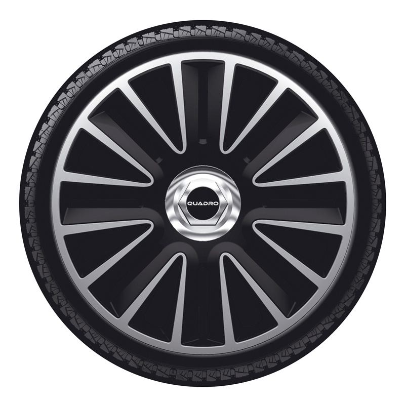 4-Delige Wieldoppenset Quadro Pro 15-inch zilver/zwart + chroom ring