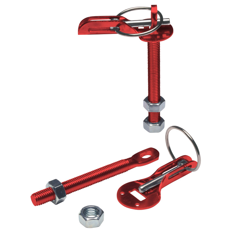 Set universele motorkaphaken/-pins - rood aluminium