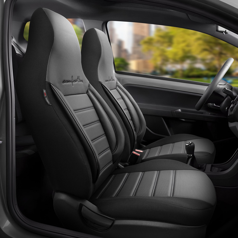 Universele Leder/Stoffen 'CityBug' Stoelhoezenset 'Comfortline' Zwart/Grijs - 9-delig - geschikt voor Side-Airbags