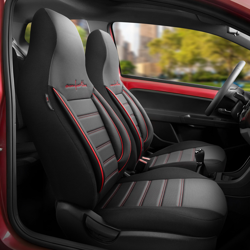 Universele Leder/Stoffen 'CityBug' Stoelhoezenset 'Comfortline' Zwart/Rood - 9-delig - geschikt voor Side-Airbags