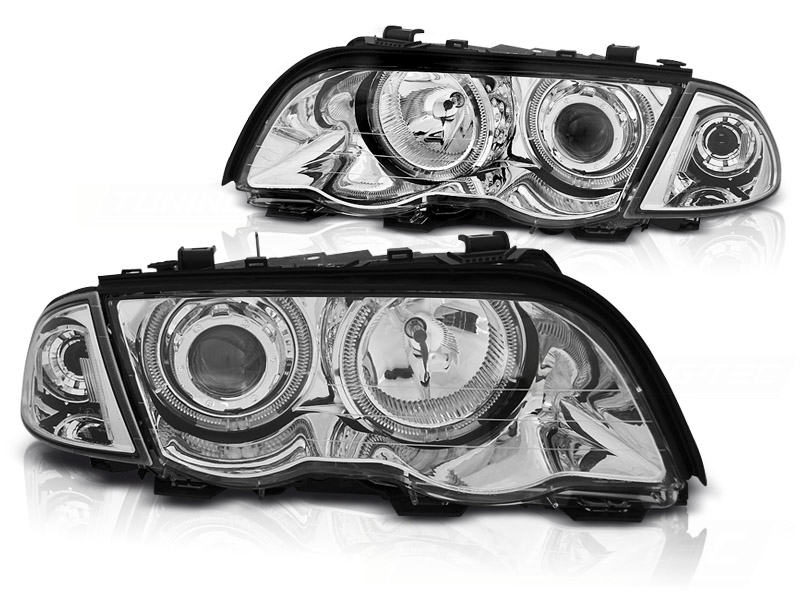 Faros para BMW E46 4 door 98-01. Angel Eyes cromo