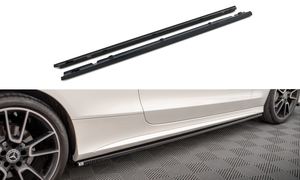 Zijskirts Mercedes C Klasse Coupe AMG Line C205 Facelift 2018 - 2021 Maxton Glans Zwart