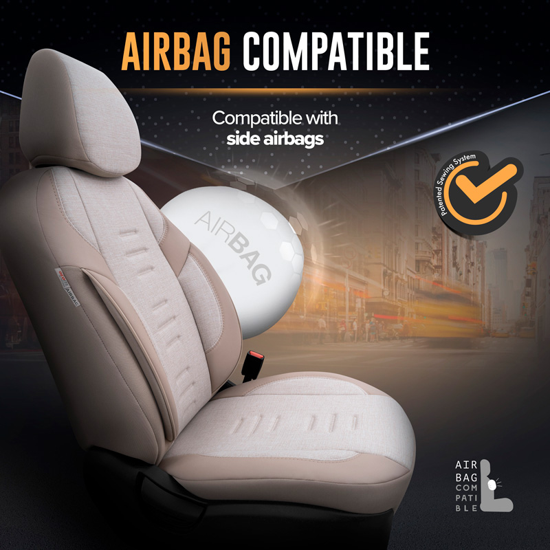 Universele Linnen/Leder/Stoffen Stoelhoezenset 'Throne' Crème - 11-delig - geschikt voor Side-Airbags