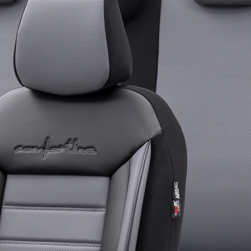 Universele Leder/Stoffen Stoelhoezenset 'Comfortline' Zwart/Grijs - 11-delig - geschikt voor Side-Airbags