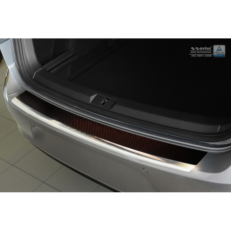 RVS Achterbumperprotector 'Deluxe'  Volkswagen Golf VII HB 3/5-deurs 2012-2019 Chroom/Rood-Zwart Carbon