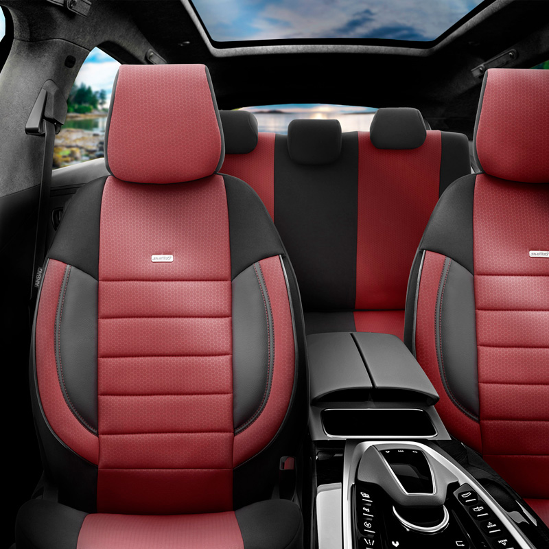 otoM Universele Stoffen Stoelhoezenset 'SelectedFit Pro' Zwart/Maroon - 11-delig - geschikt voor Side-Airbags