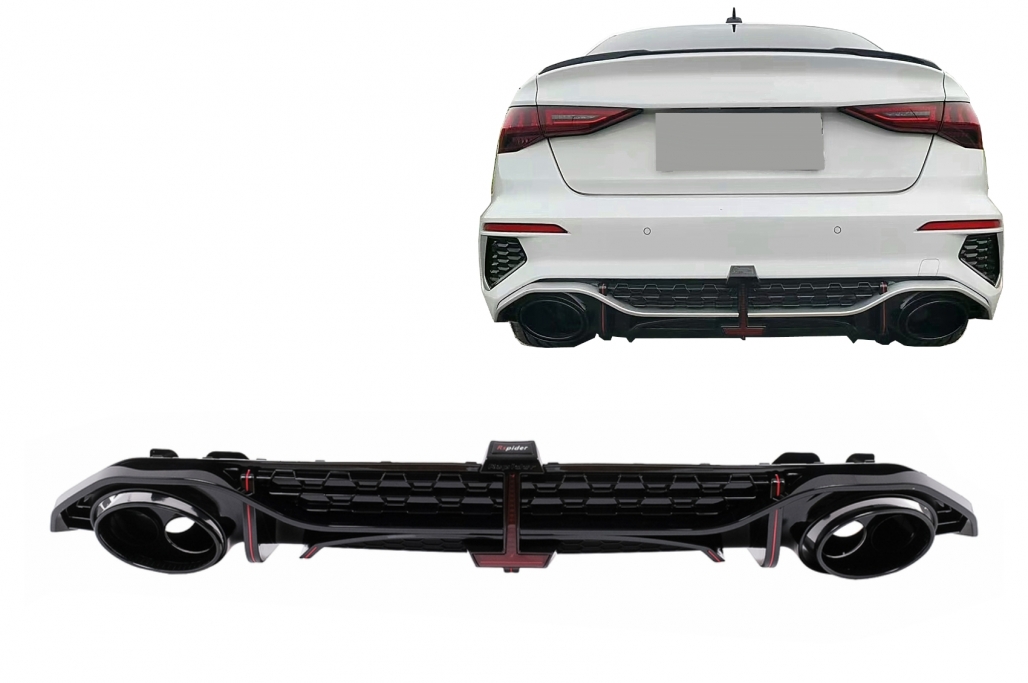Diffuser Audi S3 Sedan 8Y RS-Look Zwart met sierstukken