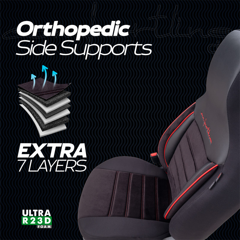 Universele Velours/Stoffen 'CityBug' Stoelhoezenset 'Comfortline' Zwart/Rood - 9-delig - geschikt voor Side-Airbags