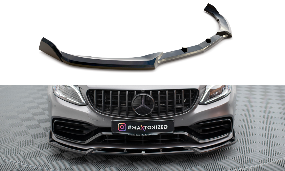 Voorspoiler V.2 Mercedes AMG C63 Sedan / Estate FL Maxton Glans Zwart