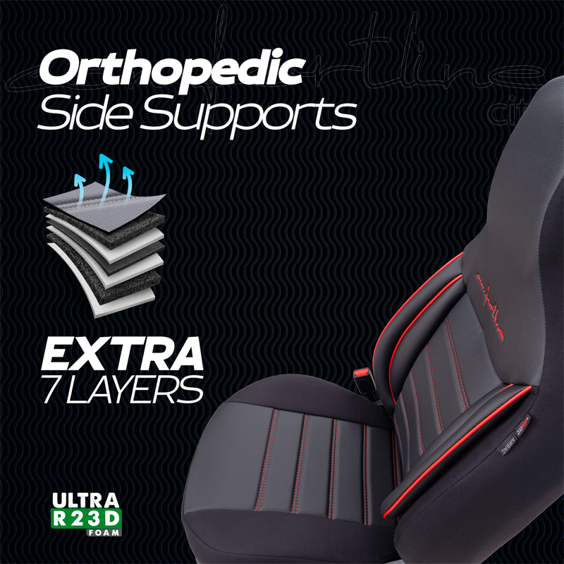 Universele Leder/Stoffen 'CityBug' Stoelhoezenset 'Comfortline' Zwart/Rood - 9-delig - geschikt voor Side-Airbags