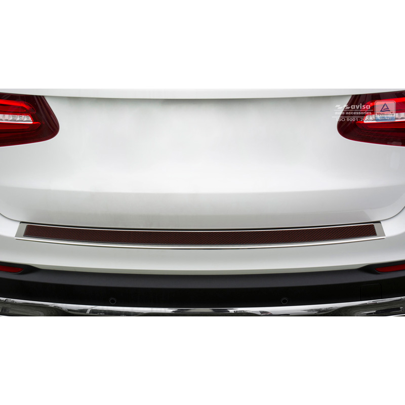 RVS Achterbumperprotector 'Deluxe'  Mercedes GLC 2015-2019 & FL 2019- Chroom/Rood-Zwart Carbon