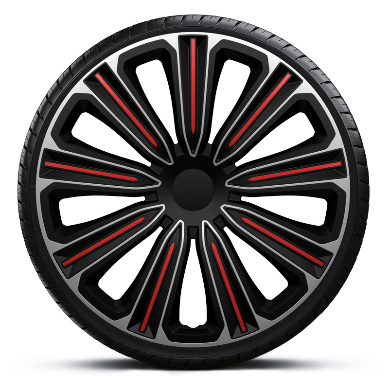 4-Delige J-Tec Wieldoppenset Rosso 14-inch zilver/zwart/rood