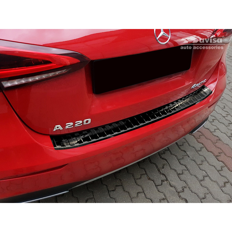 Zwart RVS Achterbumperprotector  Mercedes A-Klasse W177 HB 2018- incl. AMG & EQ 'Ribs'
