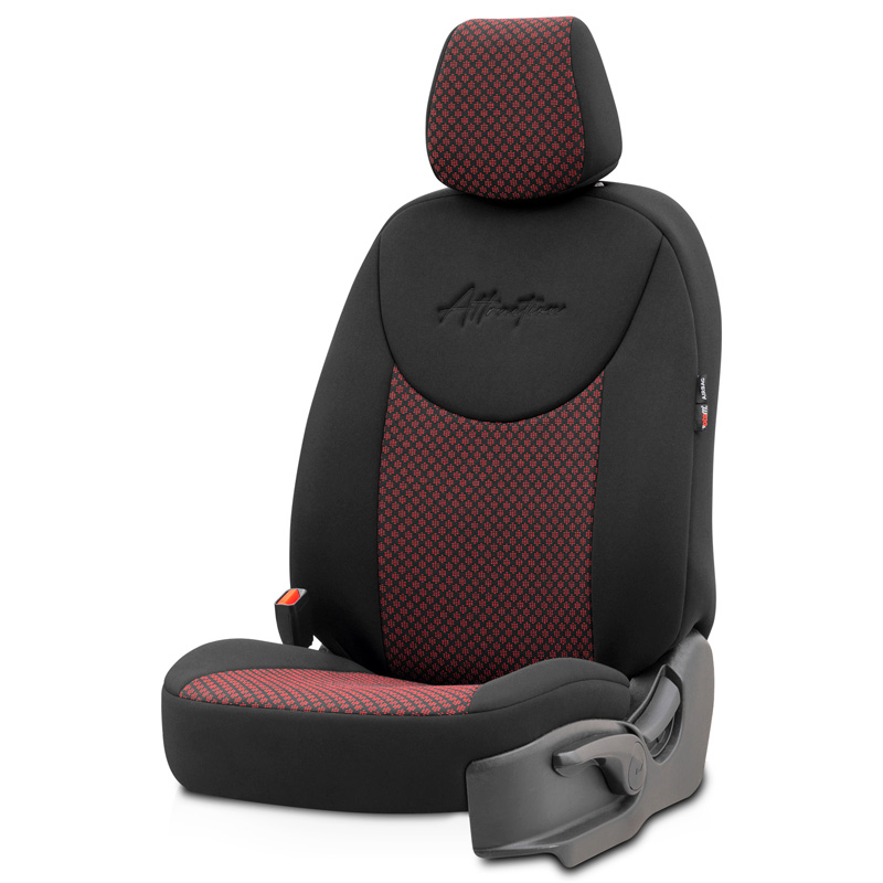 Universele Stoffen Stoelhoezenset 'Attraction' Zwart/Bordeaux Rood - 11-delig - geschikt voor Side-Airbags