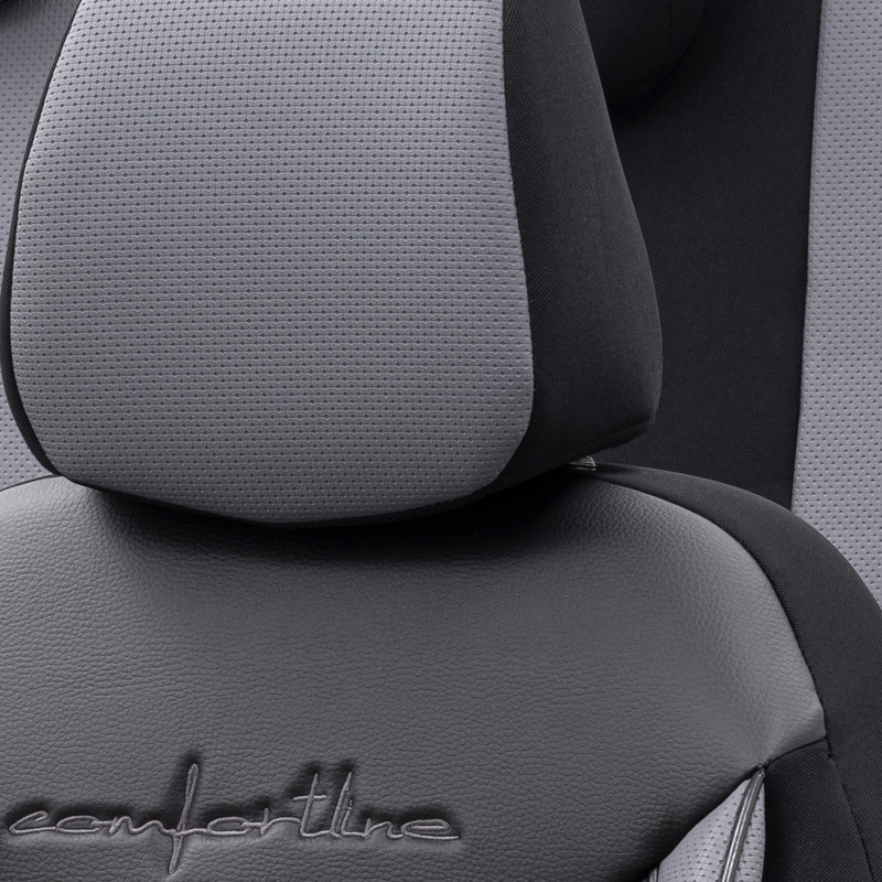 Universele Leder/Stoffen Stoelhoezenset 'Comfortline' Zwart/Grijs - 11-delig - geschikt voor Side-Airbags