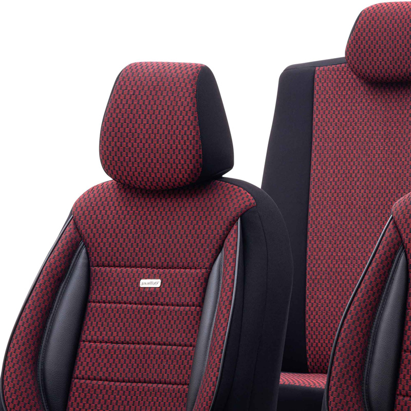 Universele Stoffen Stoelhoezenset 'SelectedFit Sports' Zwart/Rood - 11-delig - geschikt voor Side-Airbags