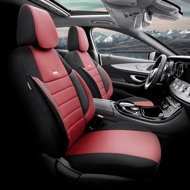otoM Universele Stoffen Stoelhoezenset 'SelectedFit Pro' Zwart/Maroon - 11-delig - geschikt voor Side-Airbags